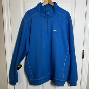 Tommy Bahama Tobago Bay Half-Zip Sweatshirt Blue 100% Cotton Pullover L NWOT